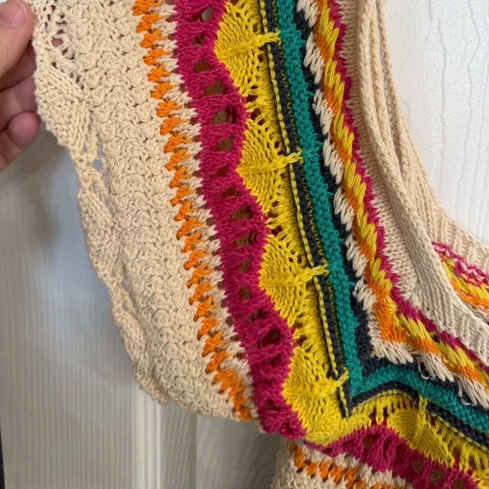 Zara Multicolor Crochet Knit Crop Top Boho Festival Small Colorful Hippie